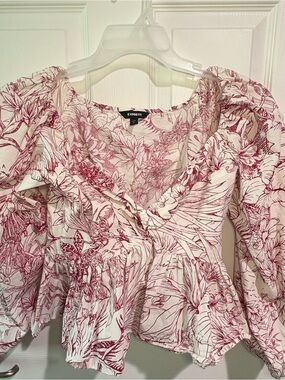 Express Cream Blouse with Pink Botanical Print